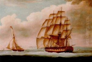 H.m.s. "newcastle" Under A Press Of Sail by Thomas Buttersworth