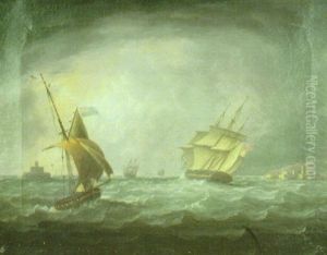 British Shipping Off A Coast by Thomas Buttersworth