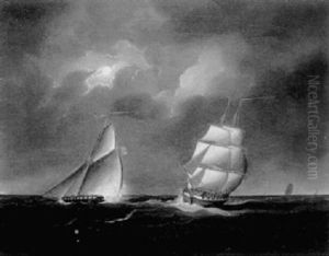 The Pirate Lugger "will Watch" Being Pursued By An English Gun Brig At Night The Pirate Lugger "will Watch" Being Pursued By An English Gun Brig At Night