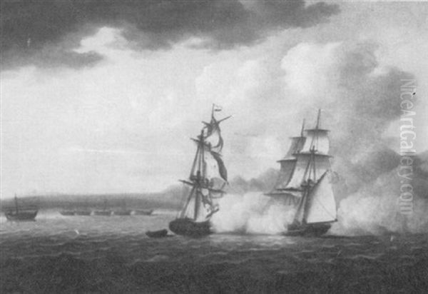 A Battle Scene Between French And British War Ships - view 1
