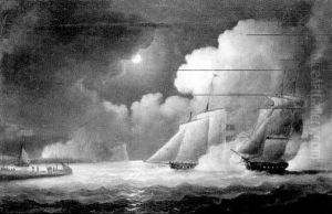 British Naval Vessel Engaging Pirates Off The Coast by Thomas Buttersworth