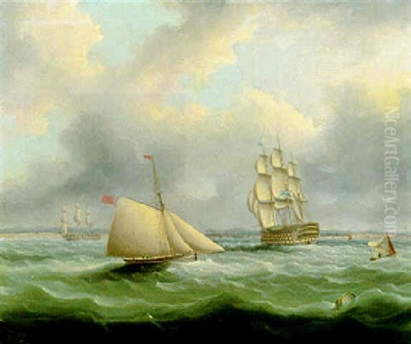 An Inbound Flagship Of The Blue Squadron And Other Naval Vessels In Plymouth Sound - view 1