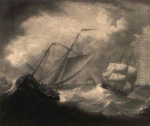 A Fishing Smack And Men O'war On The High Seas by Thomas Buttersworth