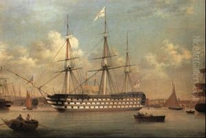 H.m.s. 'britannia' Lying Off Plymouth Yard, Devonport by Thomas Buttersworth
