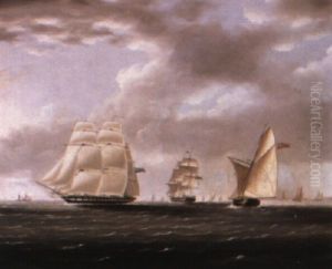 Two British Friagtes And A Yawl Passing Off A Coast Two British Friagtes And A Yawl Passing Off A Coast