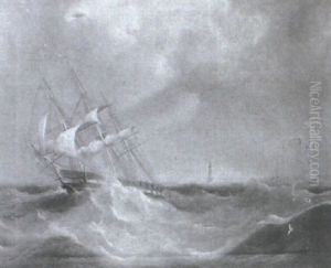 Ship In Stormy Seas by Thomas Buttersworth