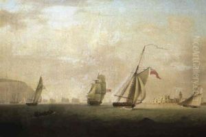 Naval Shipping In The Solent Between Hurst Castle And The Needles by Thomas Buttersworth