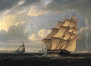 A Frigate Entering Portsmouth Harbour by Thomas Buttersworth