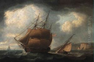A Man Of War And Revenue Cutter Off The Coast by Thomas Buttersworth