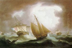 The Situation Of The Ships After The Battle Of Trafalgar    With The Cutter Entreprenante Carring Orders... by Thomas Buttersworth