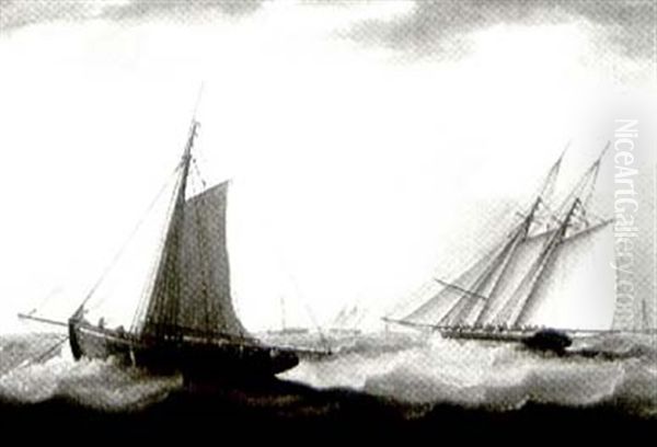 Clipper Ships Riding A Rough Sea - view 1