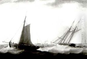 Clipper Ships Riding A Rough Sea by Thomas Buttersworth
