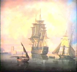 Shipping In A Calm Off A Fort by Thomas Buttersworth