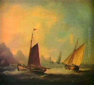 Dutch Fishing Boats At Sea by Thomas Buttersworth