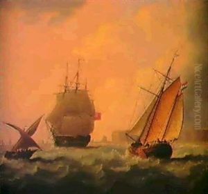 Three Masted British Ship With Dutch And Other Shipping by Thomas Buttersworth