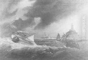 Shipping In A Storm Off A Lighthouse Shipping In A Storm Off A Lighthouse