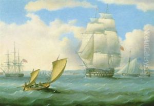 Euryalus (capt. Blackwood), Thunderer And Ajax Leaving Pl- Ymouth On The Way To Cadiz Andthe Battle Of Trafalgar 1805 by Thomas Buttersworth