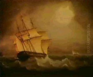British Frigate In Pursuit Of A French Cutter During The    Napoleonic Wars by Thomas Buttersworth