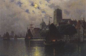Hafenstadt Im Mondlicht by Joseph Nikolaus Buettler