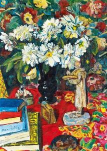Blumenstillleben Mit Malerfigurchen by Erich Buettner
