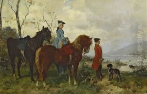 Rokokopaar Mit Pferden Und Hunden by Helene Buettner