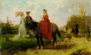 Reiterin Und Spazierganger Im Gesprach by Helene Buettner