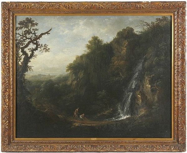 Figures By Powerscourt Waterfall - view 1