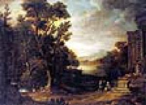 Classical River Landscape With Figures By Ruins Classical River Landscape With Figures By Ruins