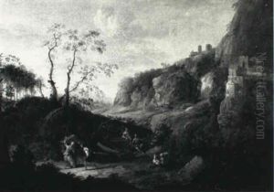 Classical Landscape With Figures Near A Fortress by John Butts