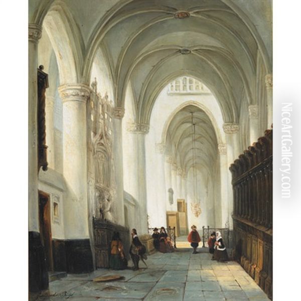 Sunlit Cathedral With Townspeople - view 1