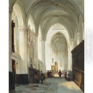 Sunlit Cathedral With Townspeople Sunlit Cathedral With Townspeople