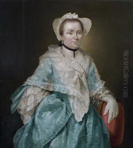 Portrait Of A Lady, Three-quarter-length, In A Blue Silk Dress, A White Lace Shawl And A White Bonnet