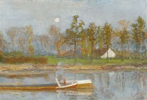 Evening By The Canal In Wondelgem by Georges Leon Ernest Buysse