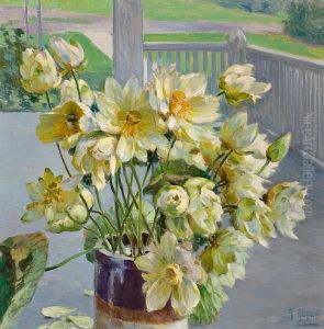 Lotus Blossoms On A Porch by Mathias (Joseph) Alten