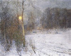 Route Dans La Foret Sous La Neige by Georges Leon Ernest Buysse