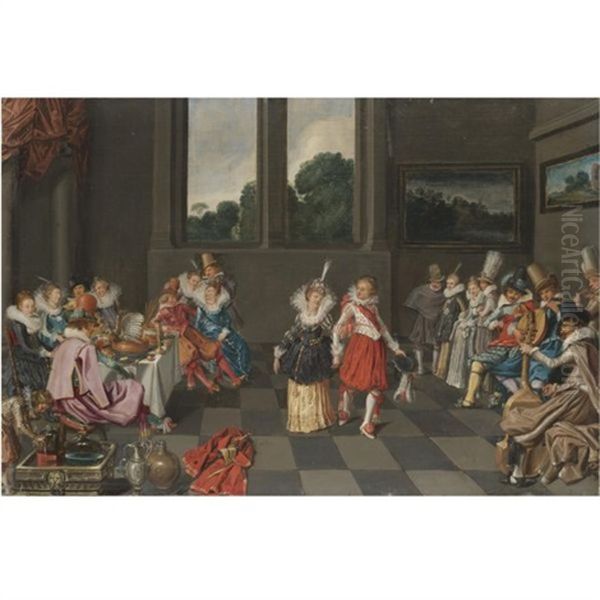 A Banqueting Scene With An Elegant Couple Dancing - view 1