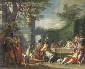 A Merry Company Feasting In An Elegant Garden by Willem Pietersz Buytewech