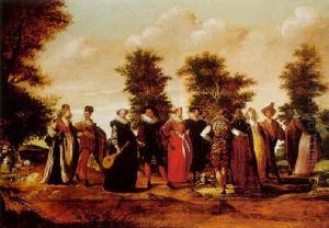 Elegant Couples Promenading In A Landscape by Willem Pietersz Buytewech
