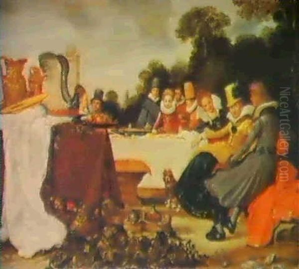 Elegant Figures At A Banquet Table In A Landscape - view 1
