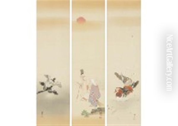 Takasago; Sparrow (a Set Of 3 Scrolls) - view 1