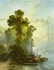 End Of Day, Maggiore; Market Day, Cannobio (a Pair) by Alfred Eduard Agenor de Bylandt