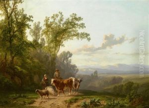 Romantische Landschaft Mit Schaferpaar by Alfred Eduard Agenor de Bylandt