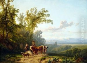 Pastorale Szene Vor Weitem Landschaftshintergrund by Alfred Eduard Agenor de Bylandt