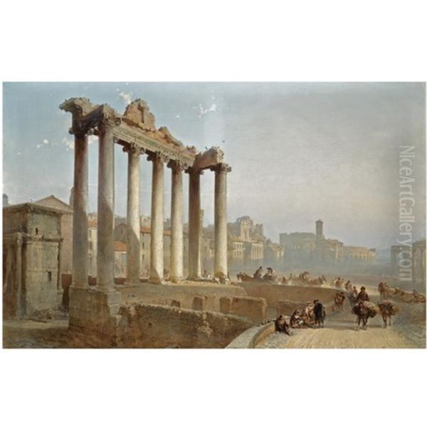 Figures Near The Temple Of Saturn On The Forum Romanum, Rome - view 1