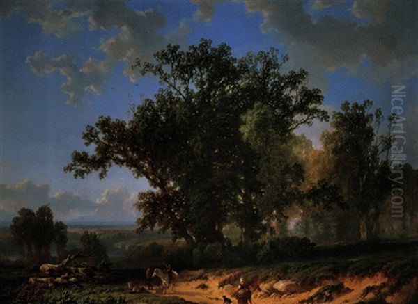 Rast Unter Eichen Vor Tiefer Landschaft - view 1