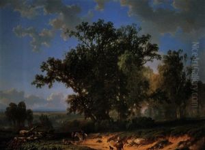 Rast Unter Eichen Vor Tiefer Landschaft by Alfred Eduard Agenor de Bylandt