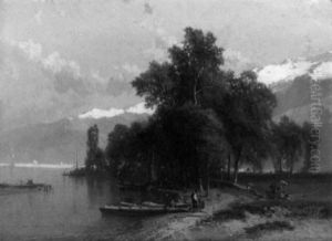 Animated Shore View With Distant Peaks by Alfred Eduard Agenor de Bylandt