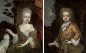 Portrait Of A Young Boy In An Orange Coat And Green Wrap (+ Portrait Of A Young Girl In A Brown Dress; Pair) by Edward Byng
