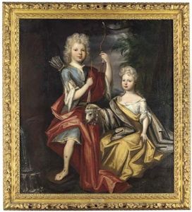 Double Portrait Of William And Mary Levinz, The Former In A Blue Costume, The Latter In A Yellow Dress, Her Right Hand Resting On A Lamb