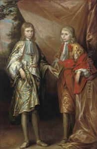 Portrait Of Two Boys One Holding A Book, In A Garden by Robert Byng or Bing